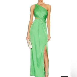 One-shoulder with cutout and slit black tie dress